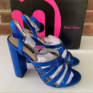Michael Antonio Jayla blue block heel sandals